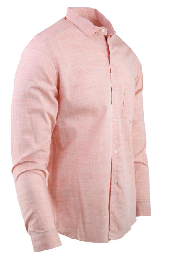 Camisa Formal Manga Larga Slim Fit Color Melón Cuello Italiano Para Hombre